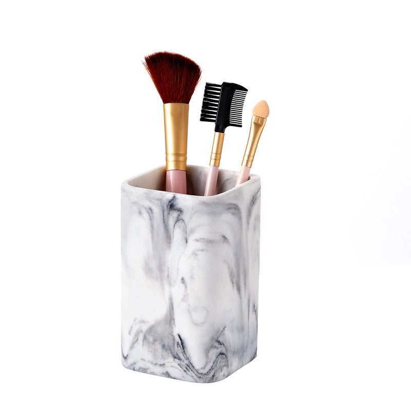 ZCCZ Toothbrush Holder for Bathrooms, White Marble Look Toothpaste and Makeup Holder, Brushes and Razors Holder, Vanity Bathroom Countertop Organizer, Toothbrush Cup - Image 3